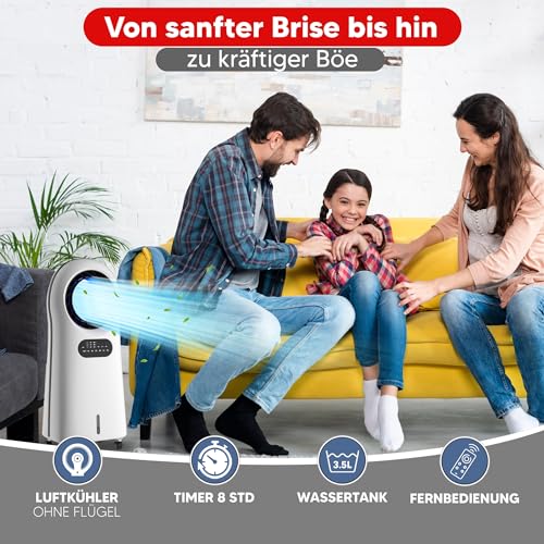 JUNG Lifeblade Mobiele airconditioning zonder afvoerslang, met afstandsbediening, timer, 8 uur, 60 dBA, 2-in-1 luchtkoeler, luchtbevochtiger, mobiele ventilator met waterkoeling, mobiele - Afbeelding 6