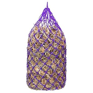 Kwik Pets Heavy Duty Hay Bags for Horses, Goats, Cows, Donkeys, Made from Durable Nylon Rope, 42″ Hay Bag Size & 1.75″ Slow Feeding Holes, Hay Nets for Horses with 6 Months Warranty. Purple Color