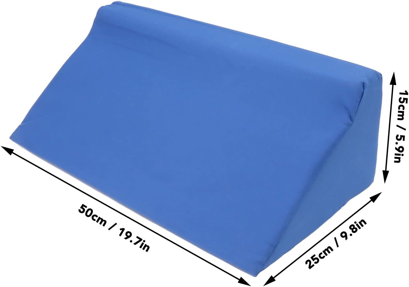Positioning Wedge Pillow Support, Blue Body Side Wedge Pillow with Hidden Zipper PU Leather Incline Side Wedge Pillow for Adults Side Sleeper Pregnancy Belly, Gentle and