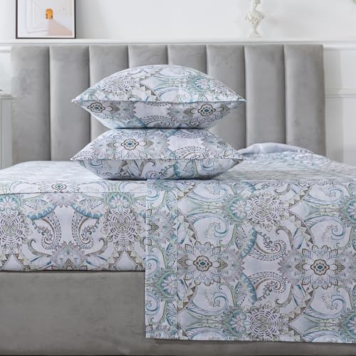 FADFAY Blue Paisley Sheets Set King Classic Boho Paisley Bedding