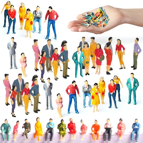 UJBVCX Lot de 50 Personnage Miniature Mini Figurines de Train Miniatures Assis et Debout Figurines Miniatures de Personnages 1:50 pour Scènes Miniatures