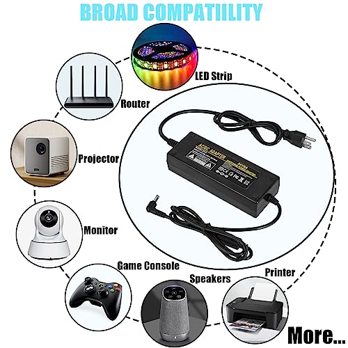 Image of 24V 8A Power Supply Adapter with 5.5mm x 2.5mm /2.1mm DC Output Jack | AC 100-240V to DC 24 Volt 8 Amp 192W Power Converter Low Voltage Transformer for LED Strip Light CCTV Cameras LCD 3D Printer