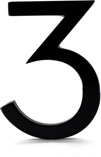 Número de casa moderno de 8 pulgadas, fácil de instalar, número de dirección flotante Montague Metal Products (3, negro)