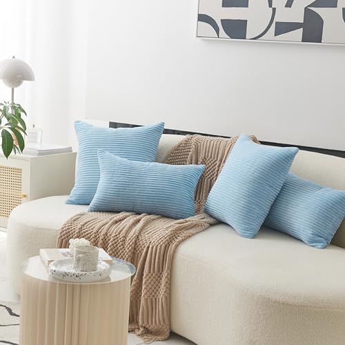 image for Home Brilliant Blue Throw Pillows Striped Velvet Corduroy Euro Sham La