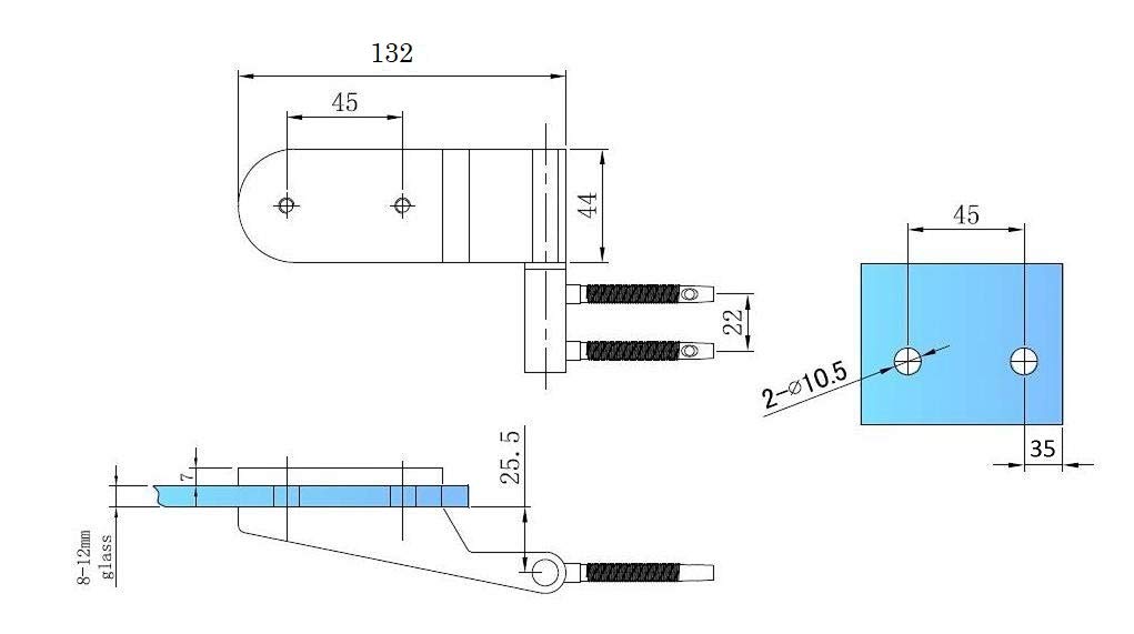 Edelstahl Glastürbänder Glastürscharnier 132X44