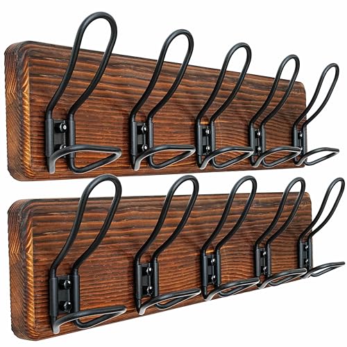 2-Pack Dseap Rustic Farmhouse Wall-Mounted Real Wood Coat Rack w/ 5 Wire Hooks - image 1