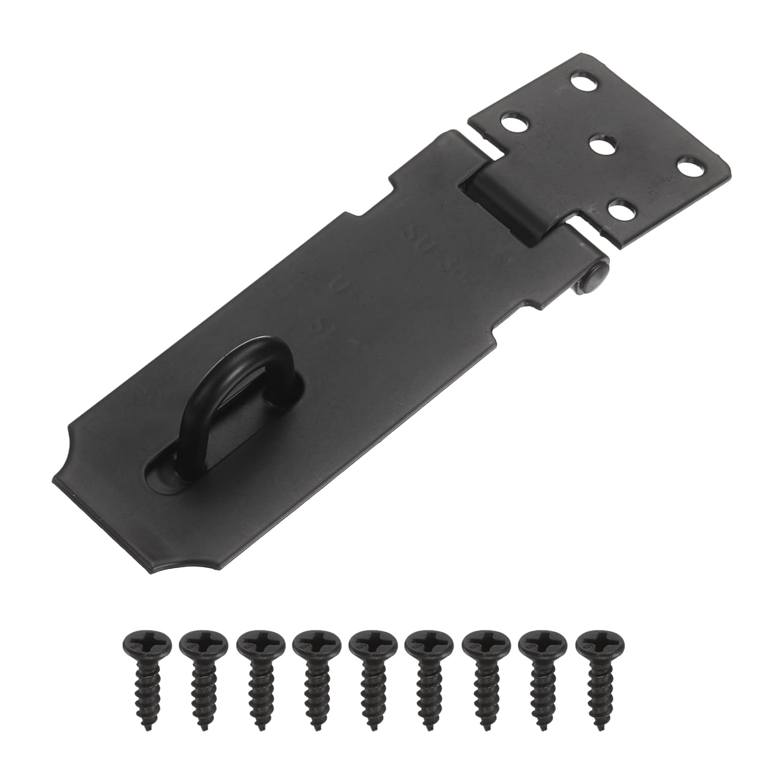 PATIKIL Door Hasp Latch (4 Inch, Black) (1 Pcs), Stainless Steel 180 Degree Padlock Hasp Safety Angle Locking Latch with Screws, Suit for- Cabinet/Garden/Yard/Shed/Closet