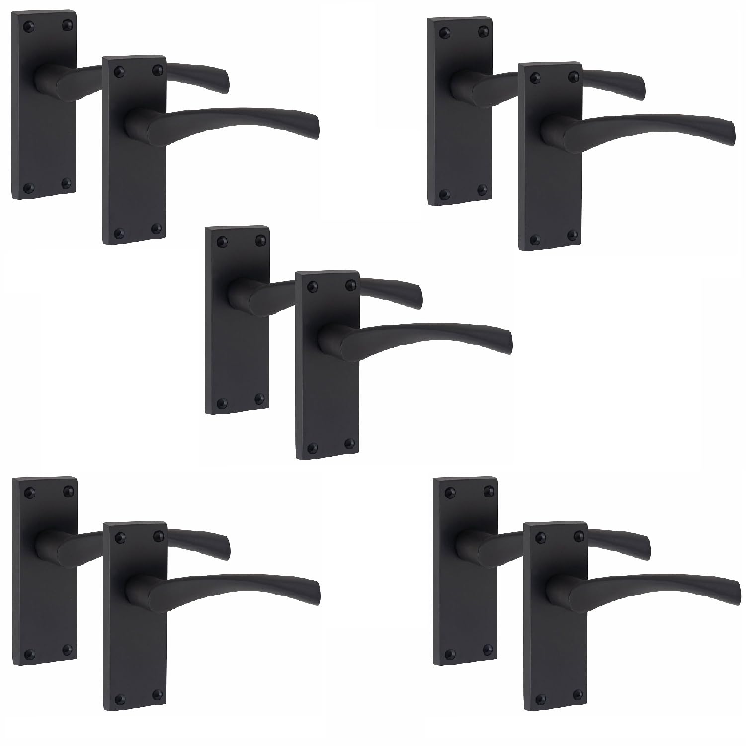 Golden Grace Victorian Scroll Astrid Door Handles Latch in Matt Black Finish, 5 Pairs - 120mm x 40mm Backplate