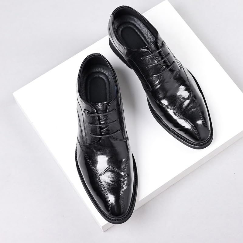 Mens Printed Leather Lace Up Oxford Shoes Pointed Toe Dress Business Casual Fashion Tuxedo Shoes4