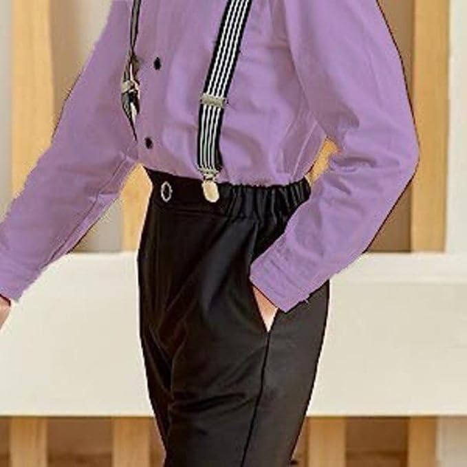 Image of SAGAR IMPEX Boys Cotton Blend Solid Full Sleeves Shirt and Pant Set with Suspender and Bow Tie | Clothing Set for Boys