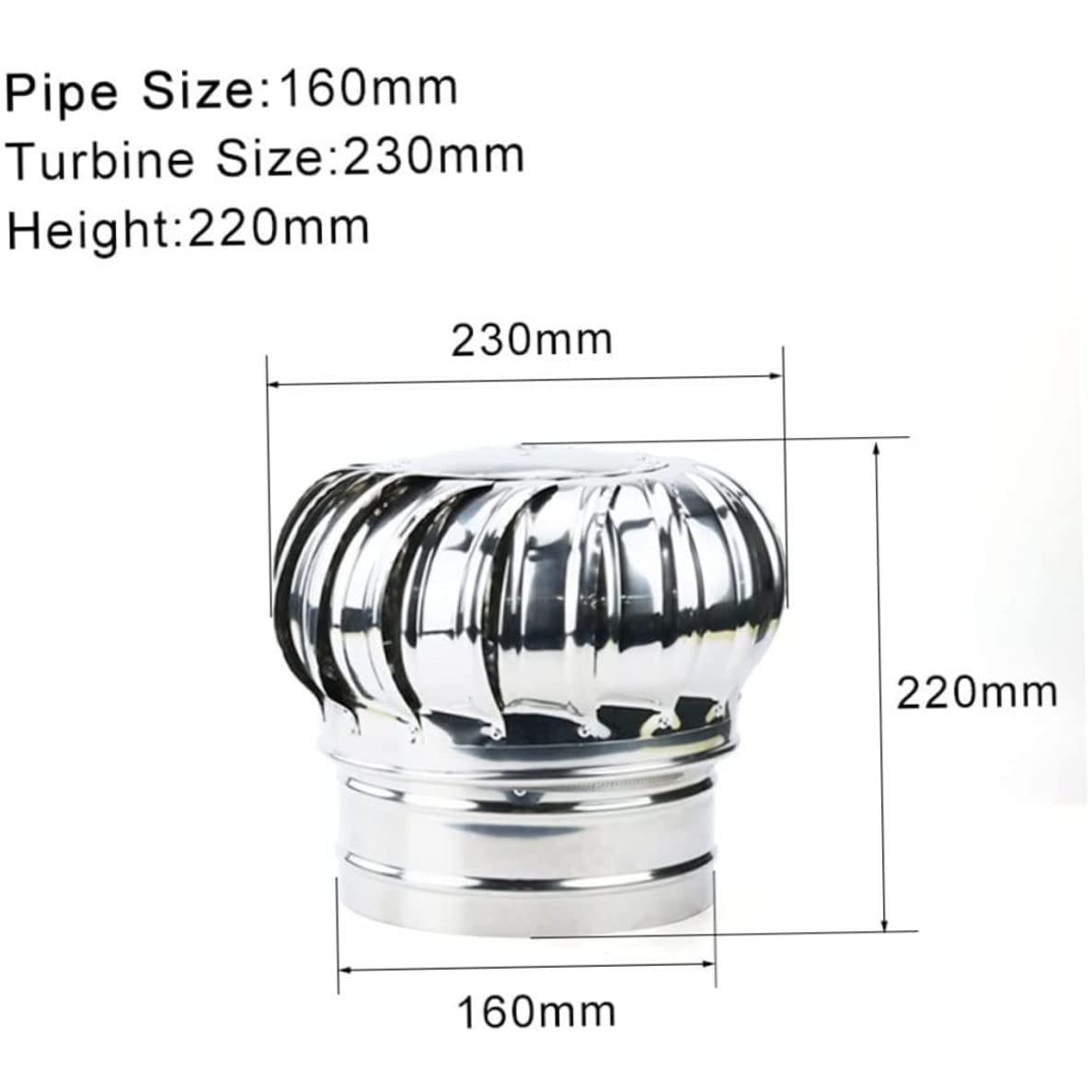 16 Inch Stainless Steel Roof Turbine Vent - Unpowered Attic Ventilator, Rainproof For Home, Garage, Warehouse Airflow