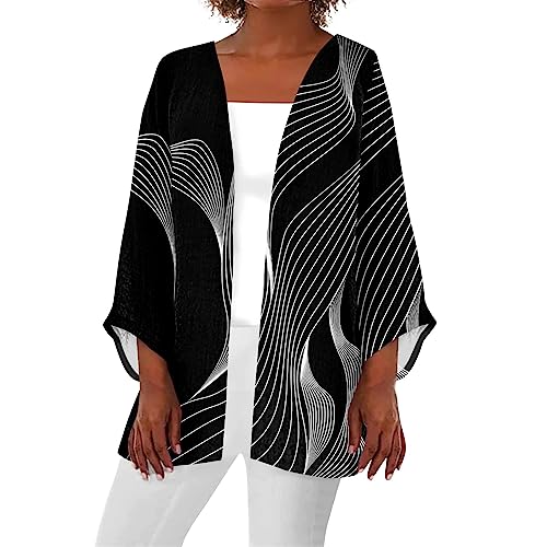 Generic Kimonos for Women Plus Size Lightweight Floral Printed Tops Dressy Casual 3/4 Sleeve Summer Cardigan