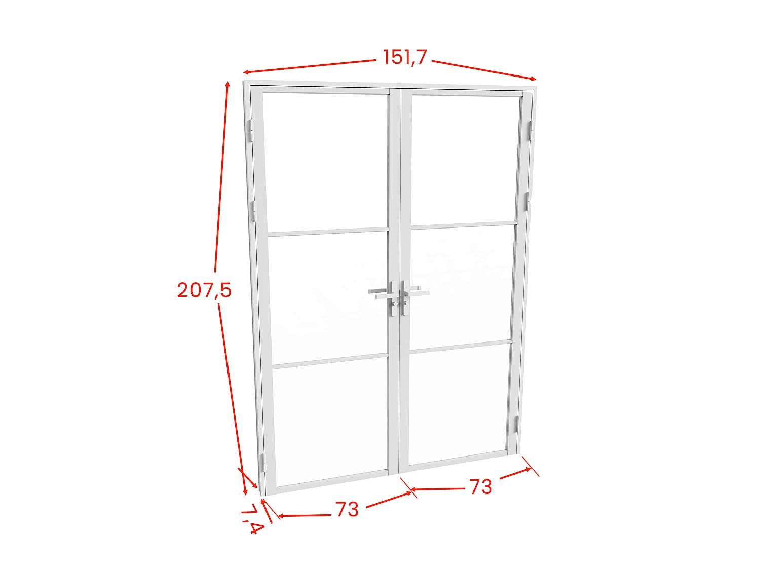 Vente-unique - Bloc porte réversible à deux battants en aluminium et verre dépoli - 2 x H204 x L73 cm - Blanc - MASERU