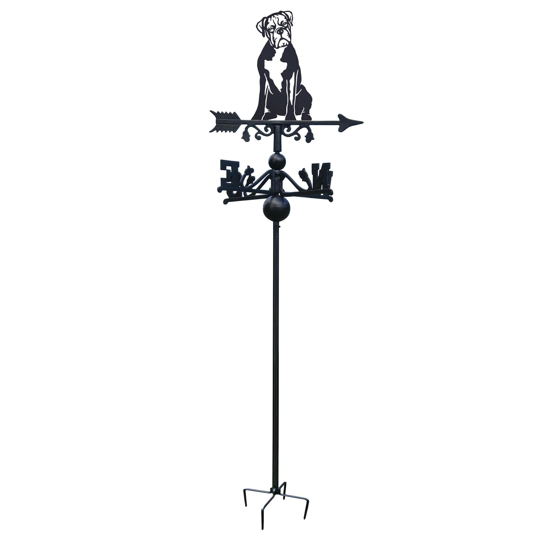 Black Cast Iron Boxer Dog Freestanding Weathervane - Outdoor Garden Weathervane Ornament