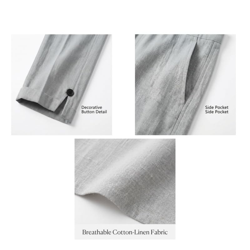 Image of Linen Pants Women 2026 Summer Beach Vacation Trousers Elastic Waist Linen Capris Pants Boho Casual Travel Pant