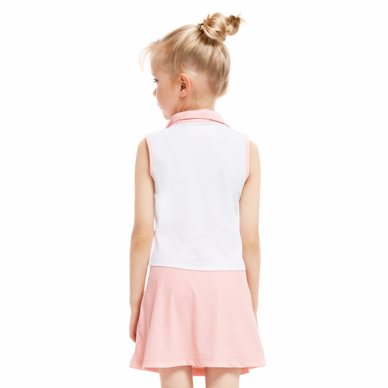 Kinder Mädchen Tennis Set Kurzes, Ärmelloses T-Shirt Tops+ Tennisrock mit Innenhose, Sport Outfit für Golf Tennis Yoga