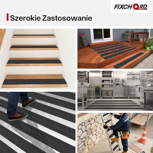 FIXCHORD Antypoślizgowa taśma klejąca, 5m*150mm taśma antypoślizgowa, do użytku wewnątrz i na zewnątrz, nieślizgająca się taśma na biegi schodów, wodoodporna, 80 ścierniwo, Żółto-czarny