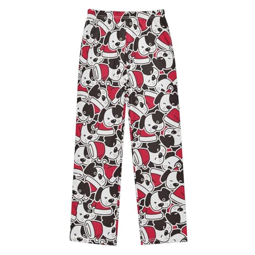 Dog Head Christmas Hat Boys Pants for Kids Jogger Pants with Pockets S-XL