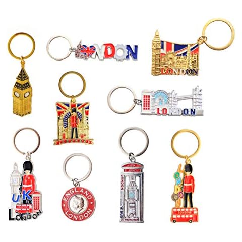 Great London Icons Mix UK Souvenir Set of 9 Metal Key Rings Cover