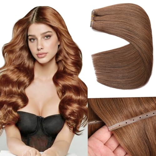 Butterfly Weft Human Hair Extensions Latest Double Invisible Dark Brown Real 100% Remy Human Hair Weft with Micro Bead Simulated Scalp Hair Extensions 16 Inch