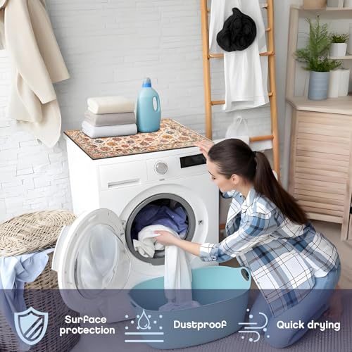 Image of Teenyyou 1 Pcs 26 inch x 18 inch Dryer Top Protector Mat, Washer and Dryer Topper, Non Slip Waterproof Machine Cover Dust Proof Quick Drying Topper Pad for Laundry and Kitchen (Moroccan)