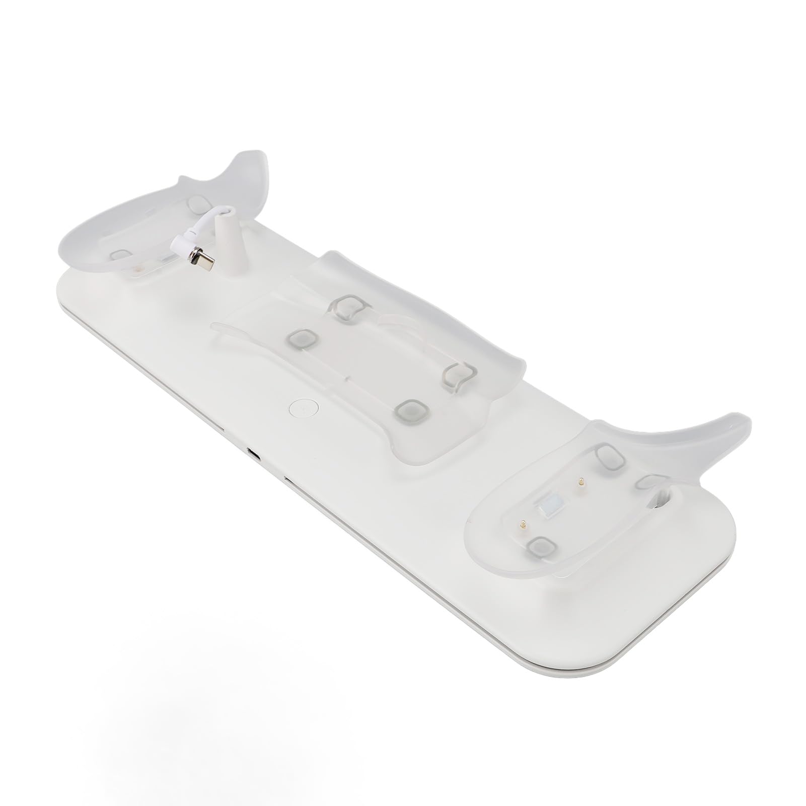 Dock di ricarica per controller visore VR, stazione di ricarica magnetica VR, doppia batteria da 1200 mAh con luce RGB, supporto in plastica ABS per 2 visori per occhiali Meta VR (Bianca)