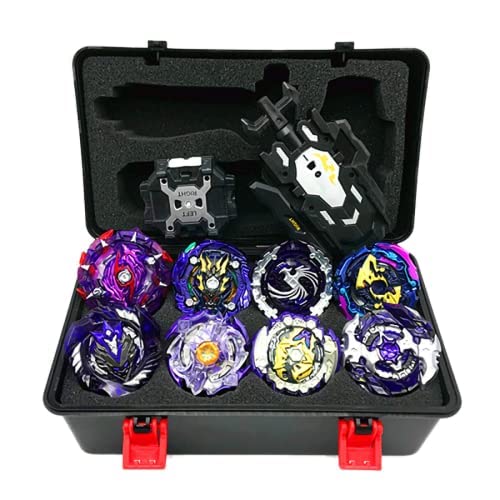 Battling Tops Pack of 8, Gyro Burst Turbo Spinning Top Set, 4D Fusion Model Metal Masters Speed Battle Spinner with Launcher, Case and Accessories, Gift for Children Adults (G)