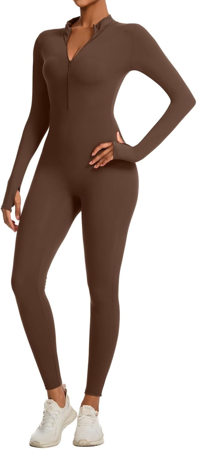 speerise Women Long Sleeve One Piece Workout Jumpsuit Romper Bodysuit Tummy Control Body Suits Jumpers