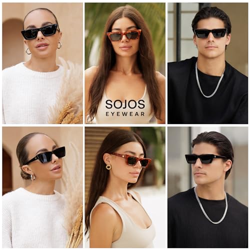 SOJOS Trendy Rectangle Cateye Polarized Sunglasses Womens Mens, Retro Small Narrow Flat Top Sunnies SJ23543