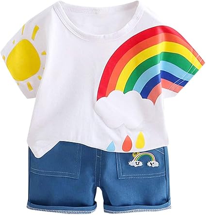 jieGorge Baby,Clothing,Baby Boys 0-24m,Outfits & Clothing Sets jieGorge Boys Outfits&Set, Toddler Kids Baby Boy Cartoon Rainbow Print T-Shirt Jeans Denim Shorts Outfits, Clothes for Boys and Girls (White 4-5 Years)