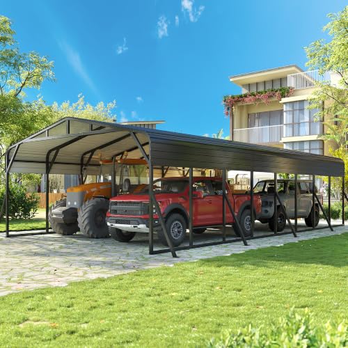 Image of AirWire Carport Canopy 20'X40' Heavy Duty Car Port Galvanized Steel Roof, Reinforced Stable Triangle Frame for Snowy Windy Metal Carports Enhanced Base Car Tent for Car,RV,Pickup,Boat,Truck,Tractor