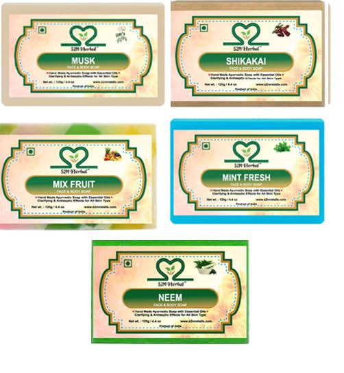 Image of Combo: Neem, Musk, Shikakai, Mint Fresh, Mix Fruit Soap (625GMS) (5 x 125 g)