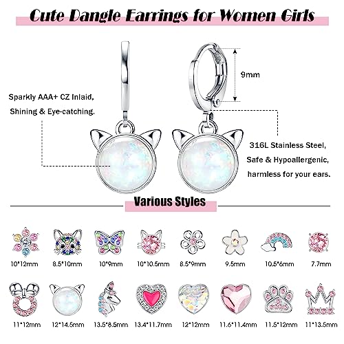 Image of BESTEEL 16 Pairs Hypoallergenic Earrings Set for Girls Women - 316L Surgical Stainless Steel Leverback Dangle Huggie Hoop Earrings Jewelry for Sensitive Ears - Small /Cute - Silver /Gold