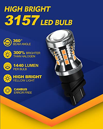 Tomhasa 3157 Led Bulbs For Turn Signal Light Bulbs, Amber Yellow 3056 3156 3057 4157 Led Replacement Bulbs For Front Rear Turn Signal Light Blinker Parking Side Marker Brake Lights, Pack Of 2 #TOP3