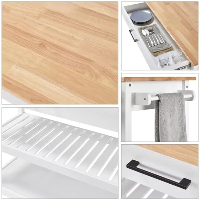 Wooden Kitchen Cart with Storage Shelves and Drawer Multi-Purpose Rolling Kitchen Furniture Rolling Storage Cart-QNjjjVol