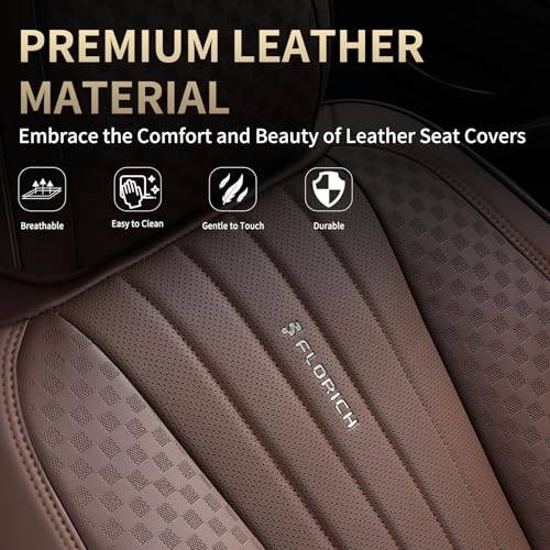Image of FLORICH Car Seat Covers, Premium Leatherette Car Seat Covers Front Seats, Waterproof Nappa Leather Seat Protectors, Breathable Car Seat Cushion for Most Sedans Cars SUV Trucks, Coffee