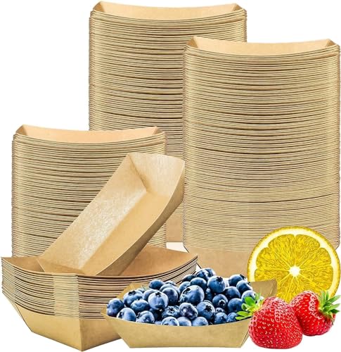 AMD Nexus 100 X Small Kraft Paper Food Trays 16x12cm | Brown Cardboard Serving Plates Recycled Takeaway Boxes | Kraft Containers Holder Baskets for Chips Burger BBQ Birthday Party Camping