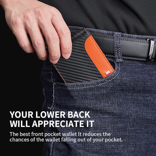 VANNANBA 14 Credit Card Slots Slim Minimalist Fashion RFID Blocking with Gift Box Large Capacity Carbon Black and Orange4