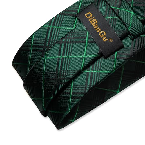 Image of DiBanGu Mens Tie Silk Plaid Striped Necktie and Pocket Square Cufflinks Tie Clip Set with Gift Box Formal Wedding Party
