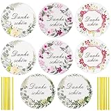 oumuik Dankeschön Geschenk Holz Dankeskarte “Danke schön” 8stk 8cm Runde Dankeschön Etiketten Anhänger mit Blatt Mustern für Hochzeit Baby Shower Geburtstag Geschenkverpackung