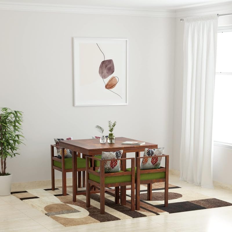 DEV CRAFT Sheesham Wood 4 Seater Dining Table Set for Home Hall || Solid Wood Dining Table with 2 Cushion Chairs for Hotels | Dining Room Sets – Teak Finish