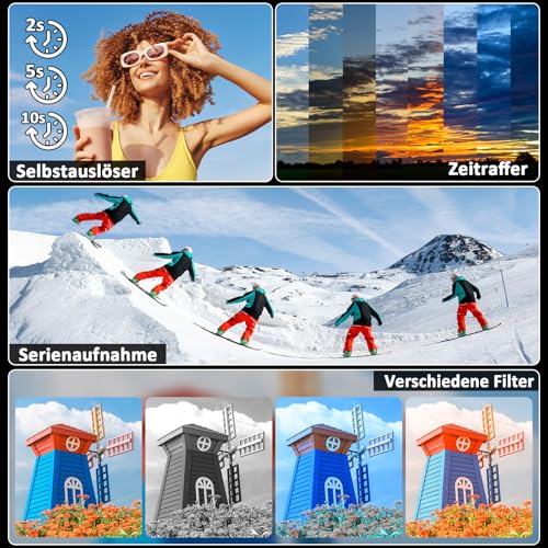 Digitalkamera 4K 48MP Kompakte Kamera Fotokamera mit 3-Zoll 180° Flip-Bildschirm, AutoFokus, 16X Digitalzoom, Anti-Shake für Vlogging und Reiseaufnahmen – Bild 5