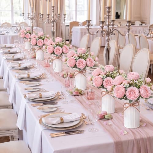 Domensi 6 Sets Wedding Floral Centerpiece for Table Decor, Light Pink