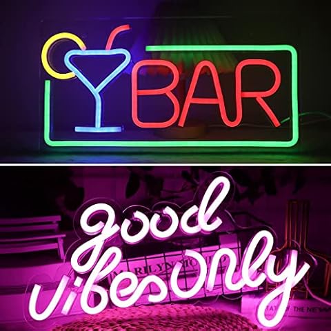 JFLLamp Good Vibes Only Neon Signs 16.5 * 10 Inch(Pink) + JFLLamp Bar Neon Signs Cover