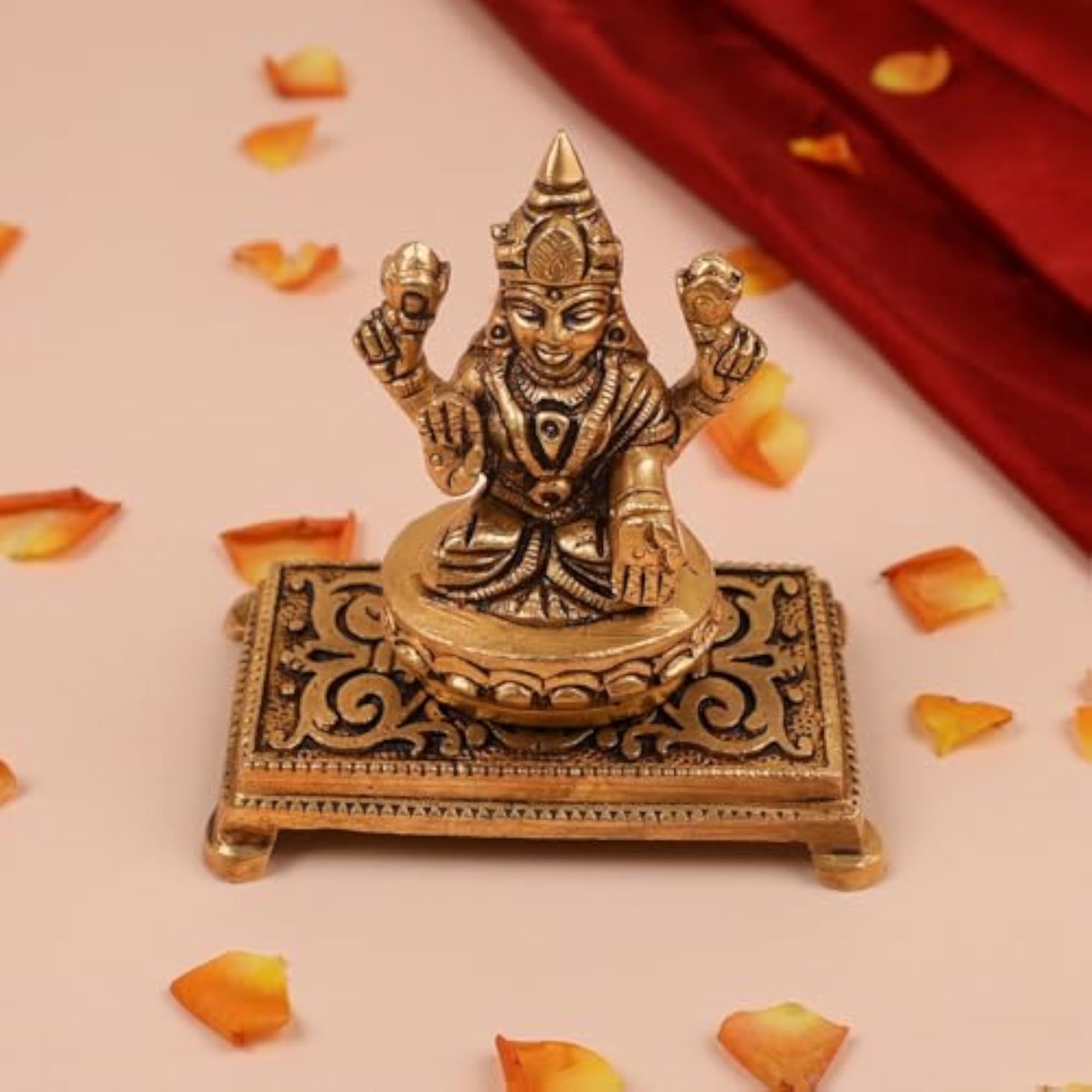 Handcrafted Brass Rectangular Pooja Table