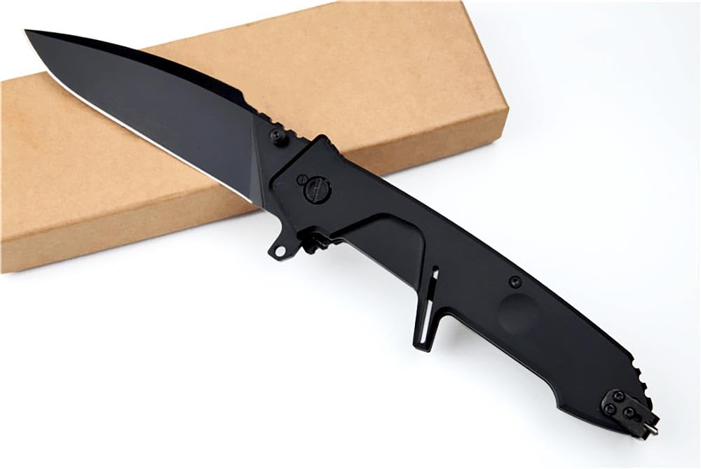 Outdoor Messer Survival Taschenmesser Robust Aus Stahl N690 Schwarz Alu Klappmesser Lang, Camping messer multitool, F2 Jagdmesser Scharfes Einhandmesser, ‌Allzweckmesser EDC Messer mit KnopfdruckLock