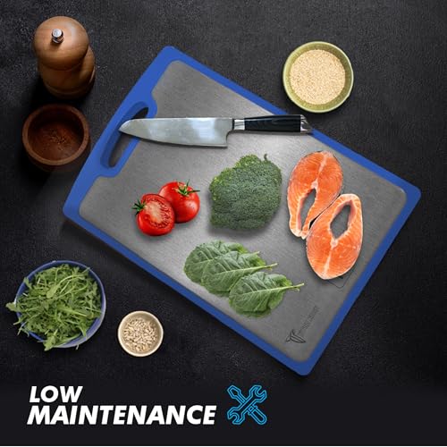 Tablas de Cortar de Titanio para Cocina – Tabla de Corte Dual con Superficie de Titanio Puro y Madera, Duradera, Fácil de Limpiar con Ranura para Jugos – Grande 15 x 10 (Azul) miniatura 3