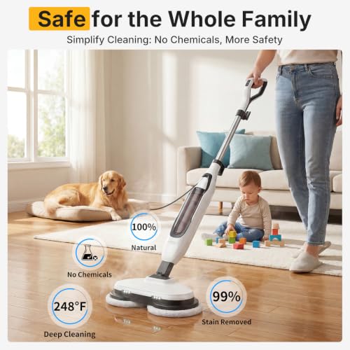 Image of NEWBULIG Steam Mop, All-in-One Steam Mops for Floor Cleaning with Rapid Re-heat, Self-Standing Floor Steamer, 4 Rotating Scrub Pads, 2 LED Headlights, for Hardwood Floors & Tile