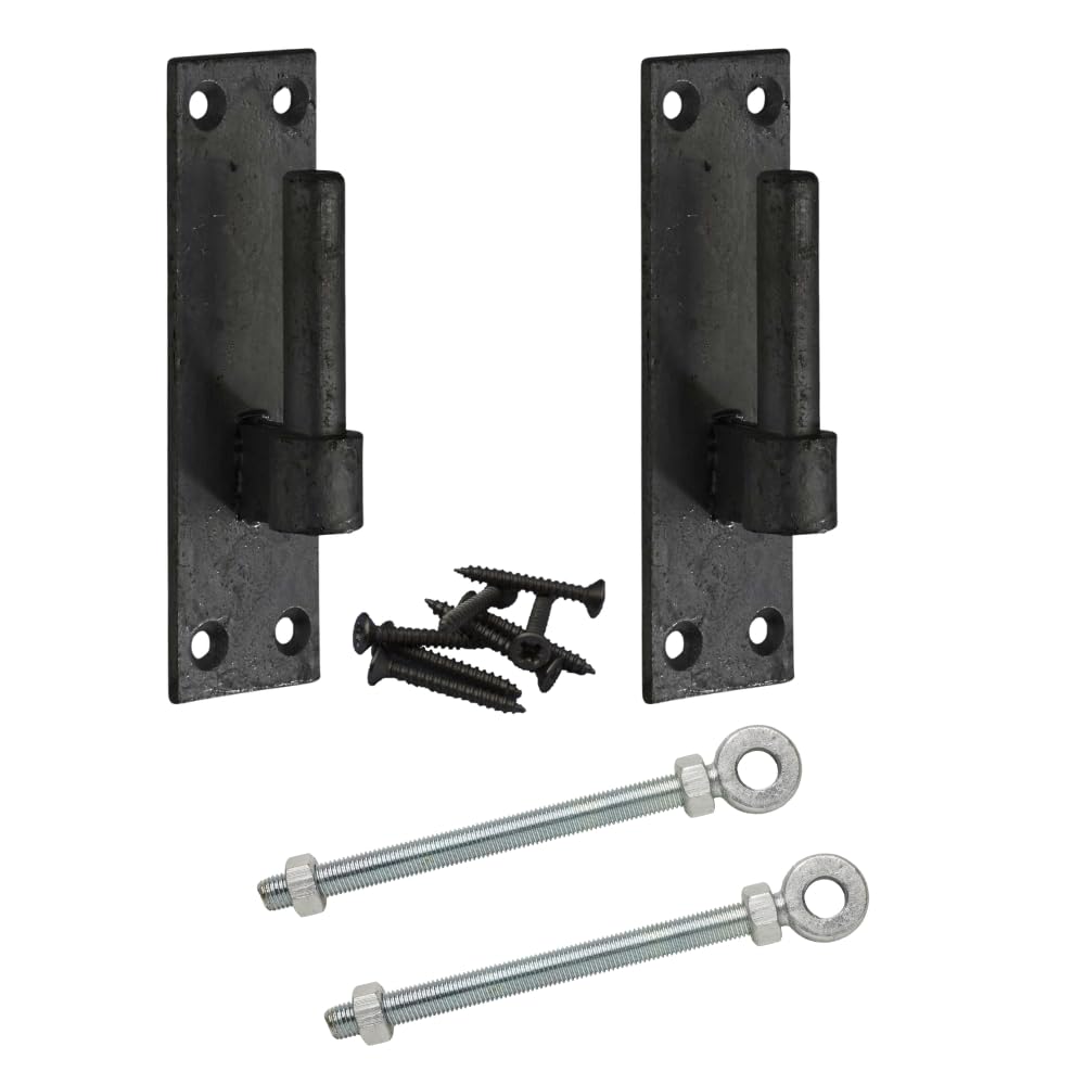 Wyre Direct Black Metal Heavy Duty Gate Hinges Set - Adjustable Wooden Hinges With 12Mm Pin Bracket & 100Mm Eye Bolts