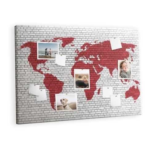 Tableau horizontal liège naturel 120x80 cm avec cadre métallique gris carte du monde